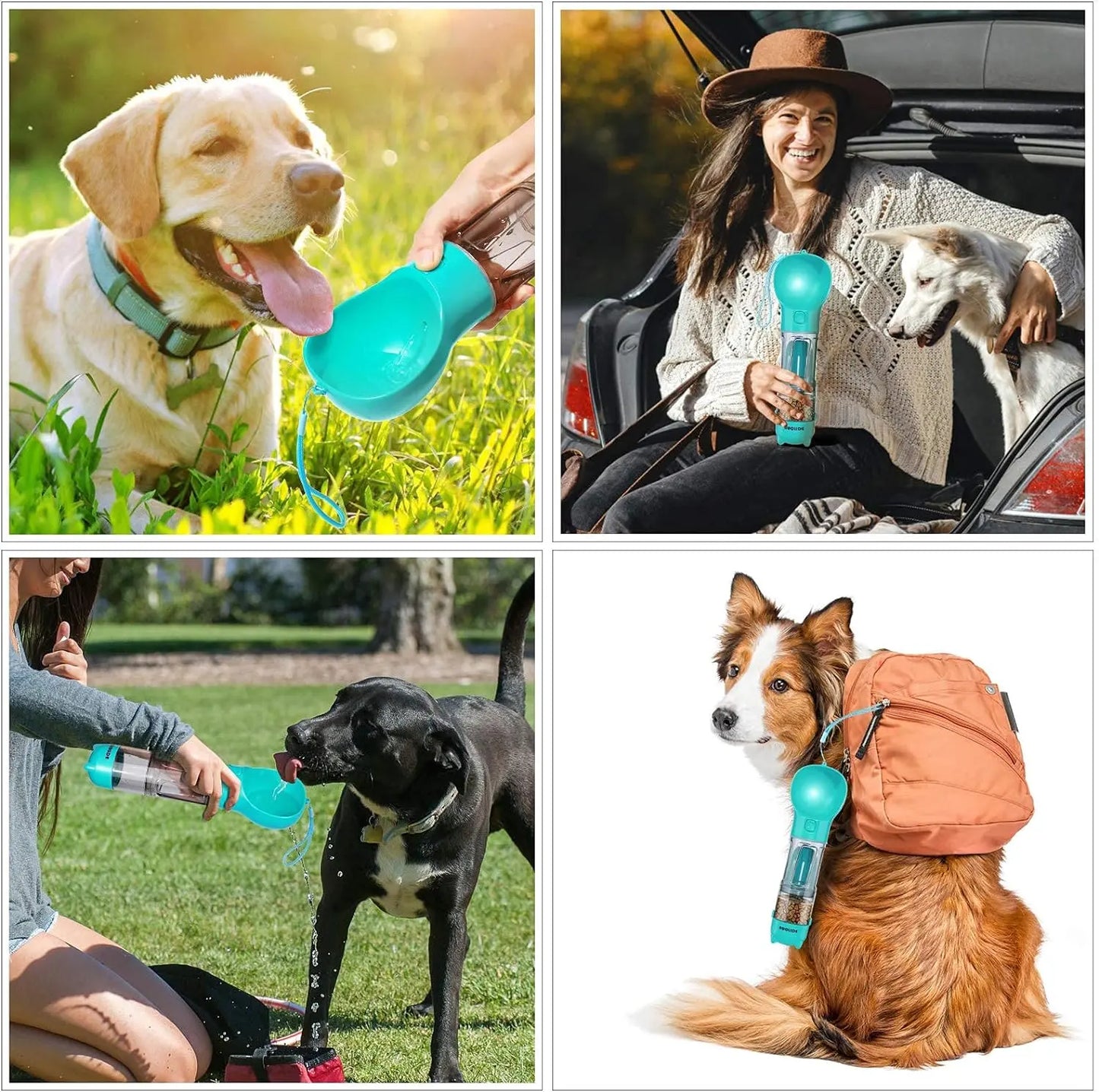 Dog Water Bottles for Walking, 4 in 1 Portable Pet Water Bottle Dispenser Leakproof Dog Travel Water Bottle with Food Container & Waste Bag, Dog Accessories for Outdoor Hiking